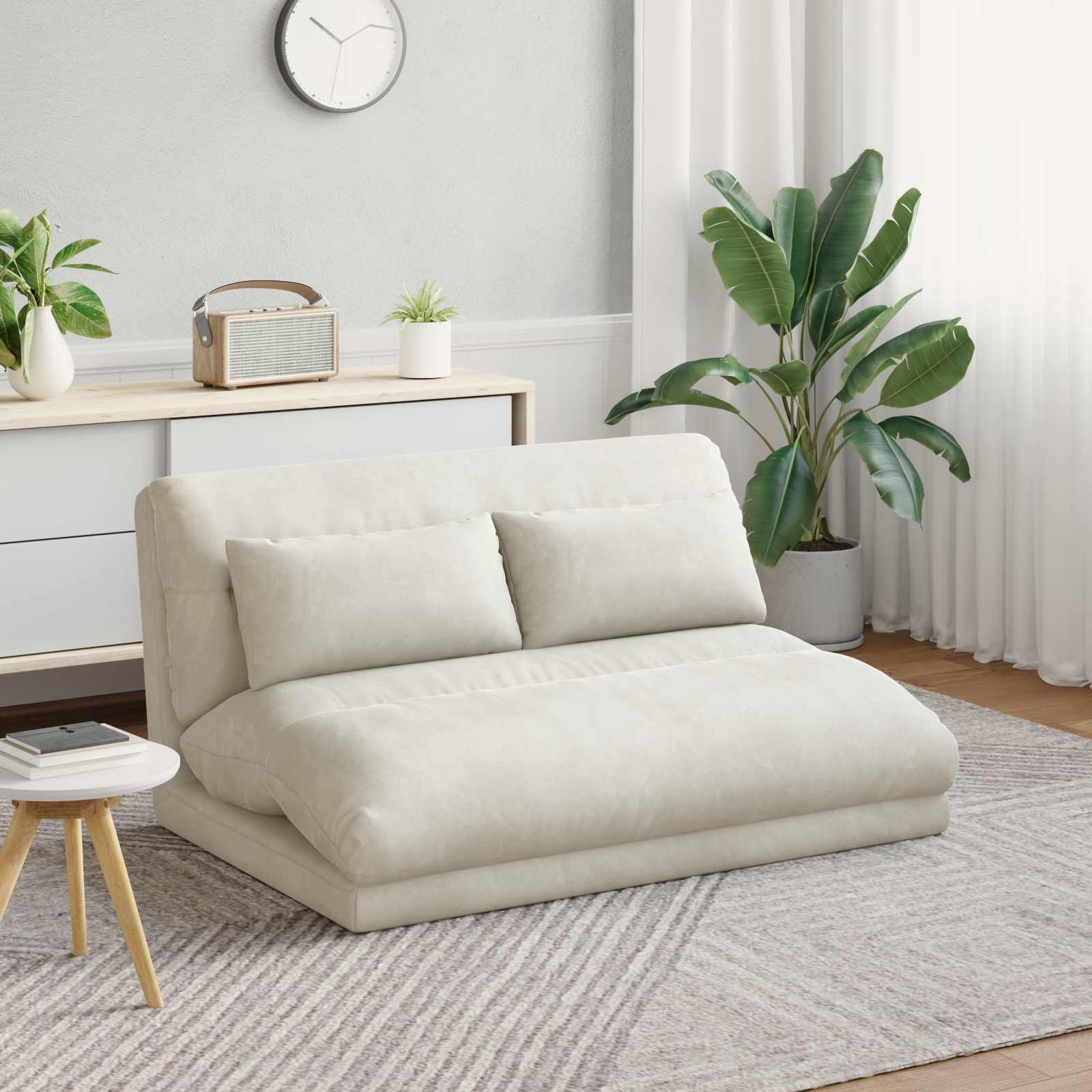 Sedia da Pavimento Crema 110 x 82 x 55 cm Velluto | homemem39
