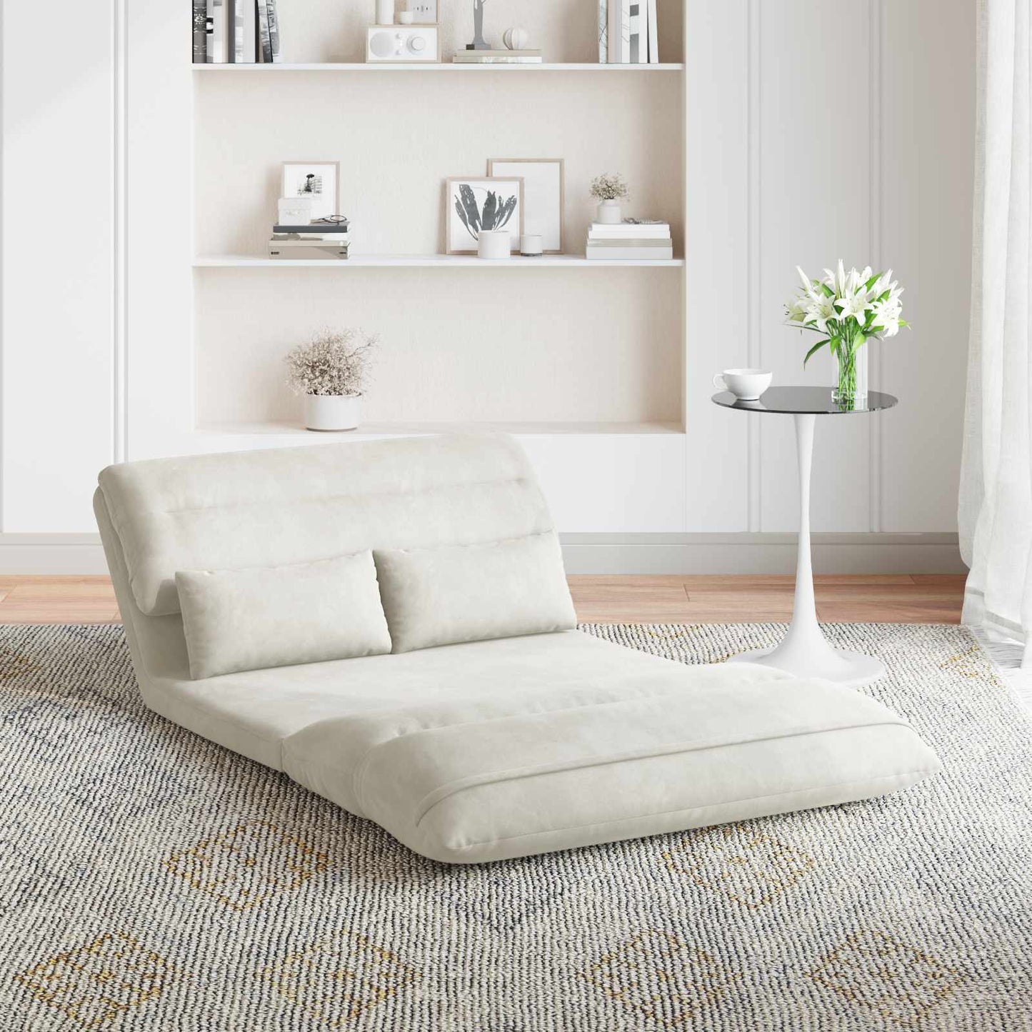 Sedia da Pavimento Crema 110 x 82 x 55 cm Velluto | homemem39