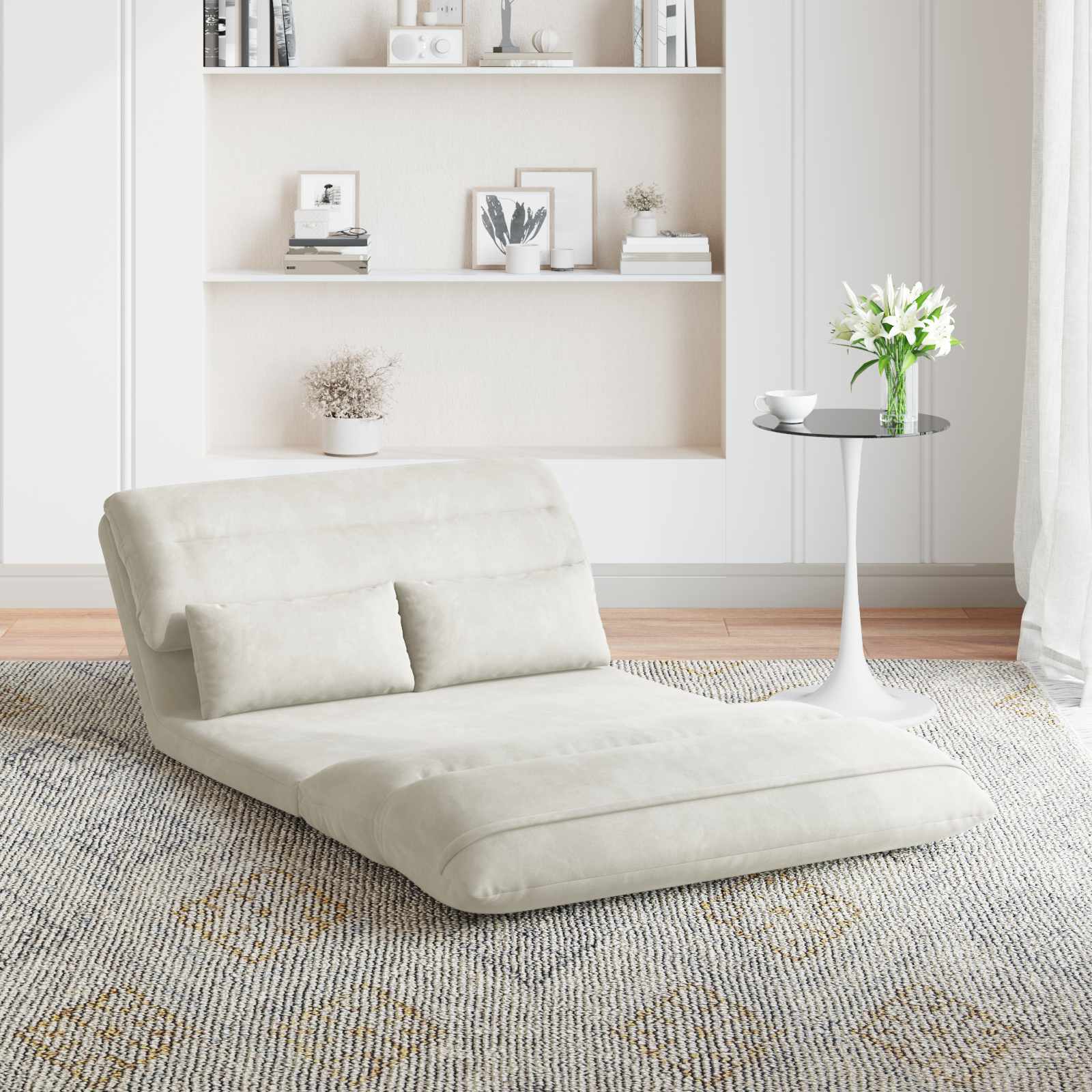 Sedia da Pavimento Crema 110 x 82 x 55 cm Velluto | homemem39