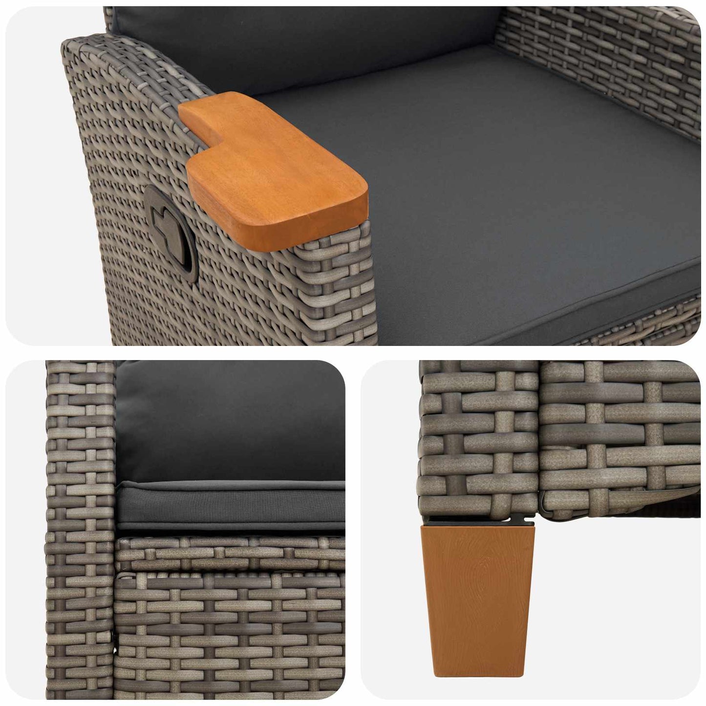 Poltrona reclinabile con tavolino 62 x 64 x 112 cm polyrattan | homemem39