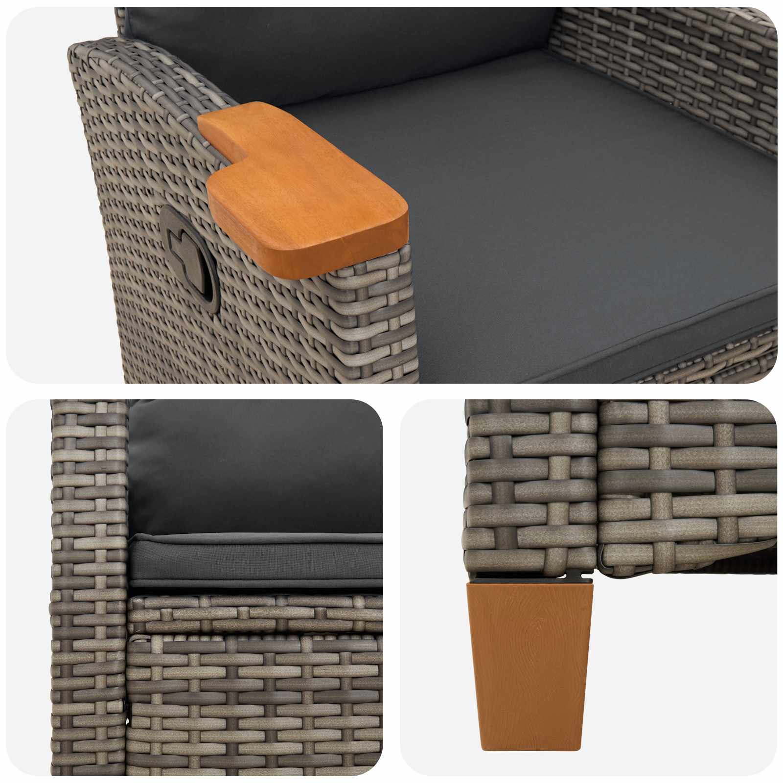 Poltrona reclinabile con tavolino 62 x 64 x 112 cm polyrattan | homemem39