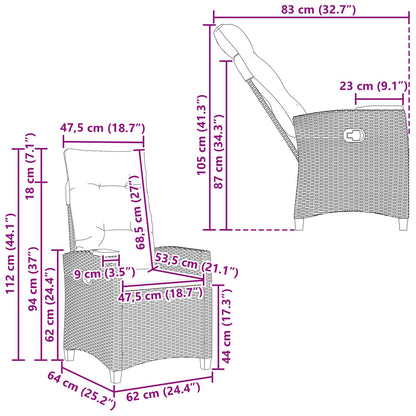 Poltrona reclinabile con tavolino 62 x 64 x 112 cm polyrattan