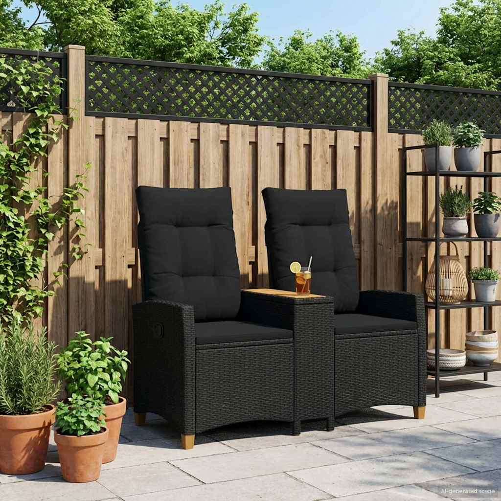 Panchina reclinabile con tavolo Nero 126 x 65 x 112 cm