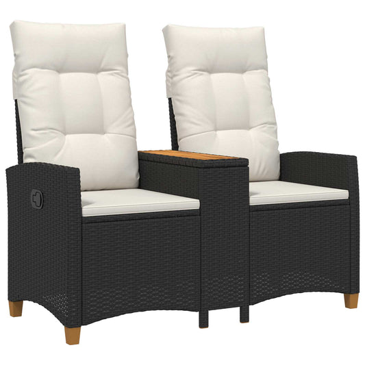 Panchina reclinabile con tavolo Nero e Bianco Crema polyrattan