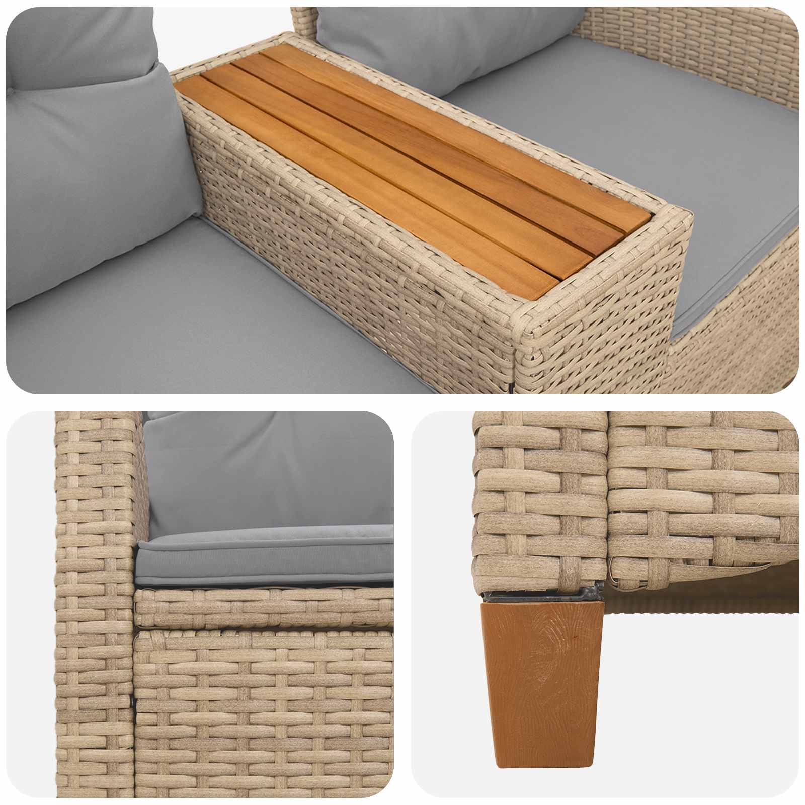 Panchina reclinabile con tavolo Beige e Grigio Chiaro | homemem39