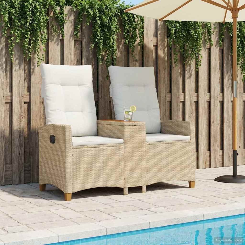 Panchina reclinabile con tavolo Beige e Bianco Crema polyrattan | homemem39