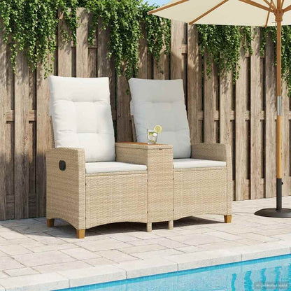 Panchina reclinabile con tavolo Beige e Bianco Crema polyrattan