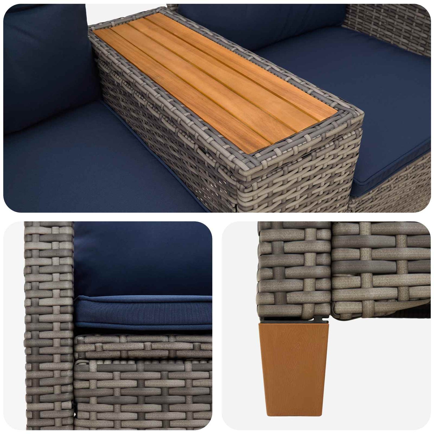 Panchina reclinabile con tavolo Grigio e Blu Navy polyrattan | homemem39