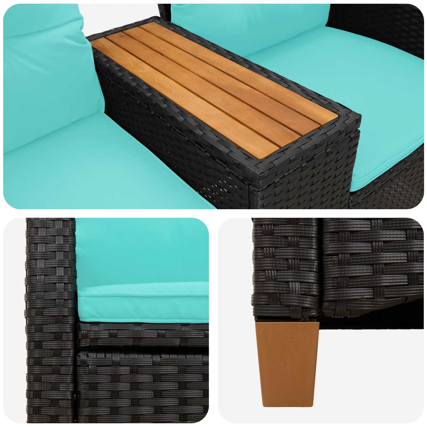 Panchina reclinabile con tavolo Nero e Turchese polyrattan | homemem39