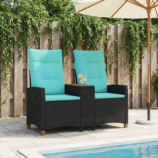 Panchina reclinabile con tavolo Nero e Turchese polyrattan | homemem39