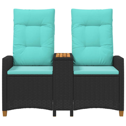 Panchina reclinabile con tavolo Nero e Turchese polyrattan | homemem39