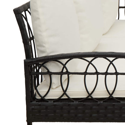 Set Divano da Giardino con cuscino 2 pcs Nero e Crema