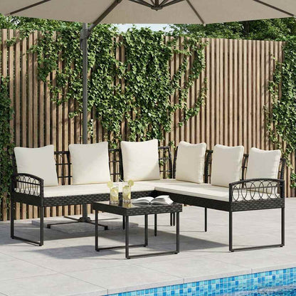Set Divano da Giardino con cuscino 2 pcs Nero e Crema