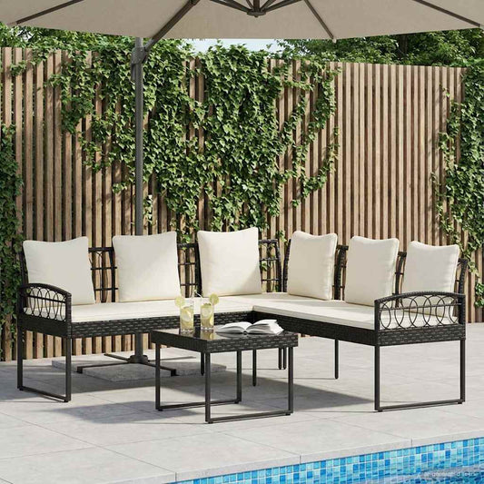 Set Divano da Giardino con cuscino 2 pcs Nero e Crema