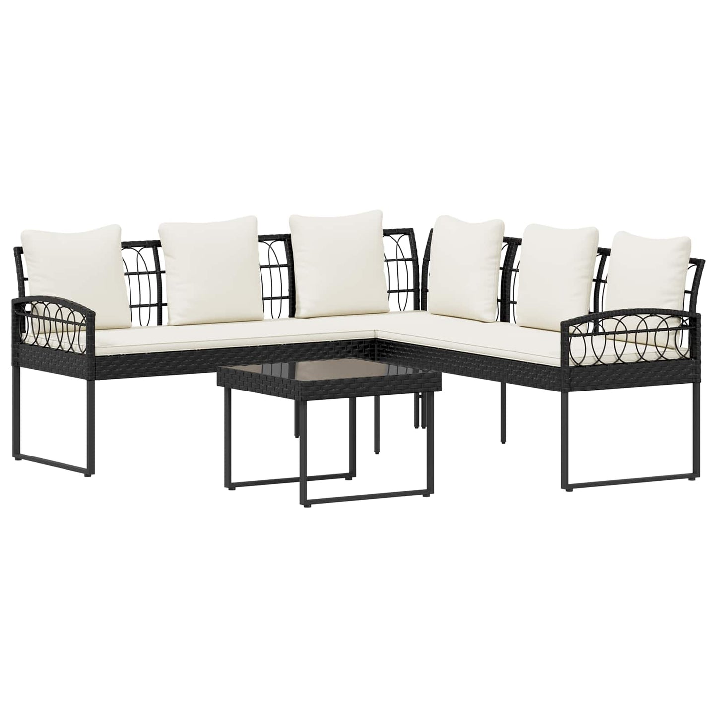 Set Divano da Giardino con cuscino 2 pcs Nero e Crema