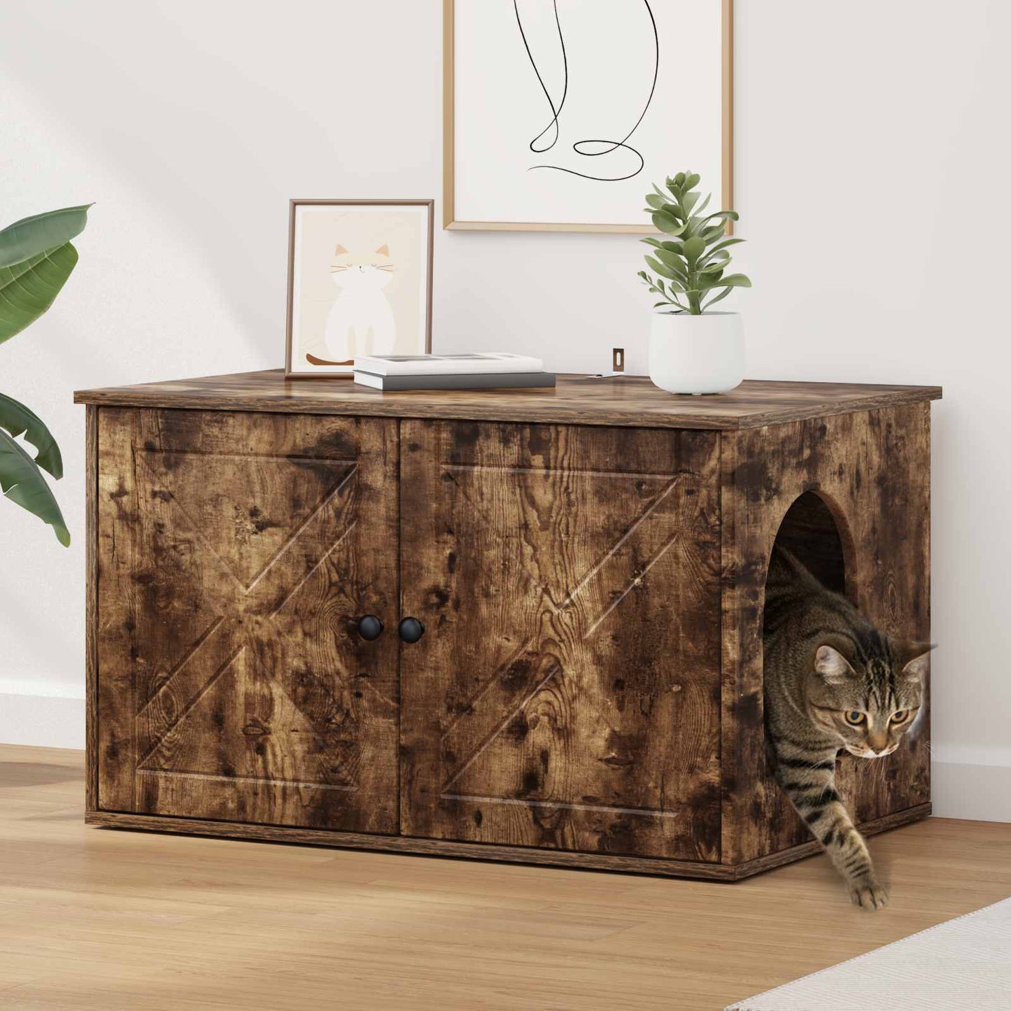 Casa per Gatti Rovere fumé 85 x 55 x 50 cm Legno multistrato