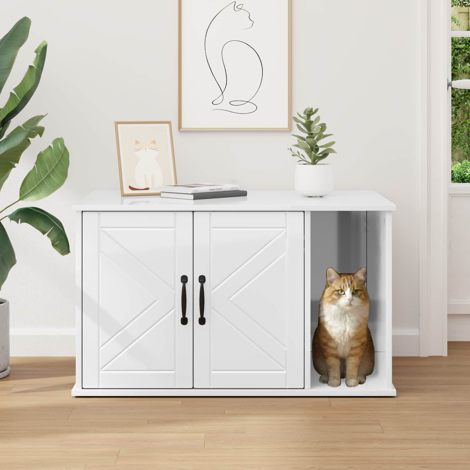 Casa per Gatti Bianco Lucido 85 x 55 x 50 cm Legno multistrato | homemem39