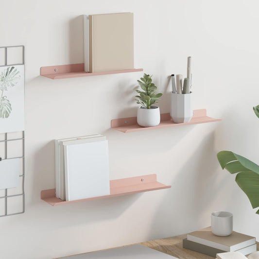 Mensola sospesa 3 pcs Rosa 40 x 9 x 2,5 cm Acciaio | homemem39