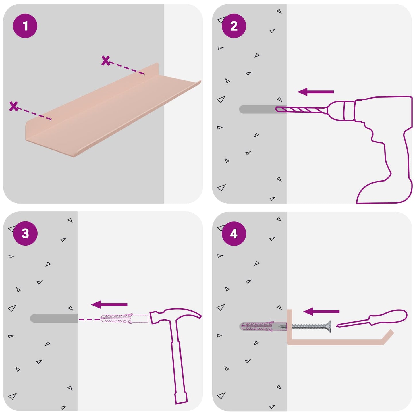 Mensola sospesa 3 pcs Rosa 40 x 9 x 2,5 cm Acciaio | homemem39