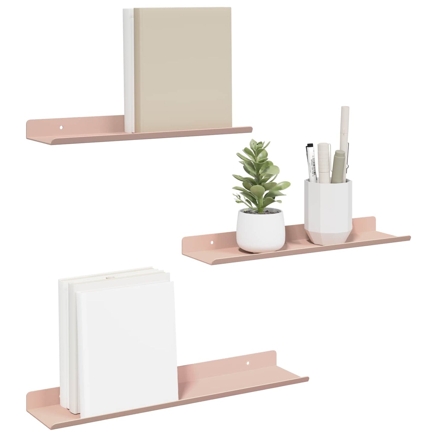 Mensola sospesa 3 pcs Rosa 40 x 9 x 2,5 cm Acciaio | homemem39