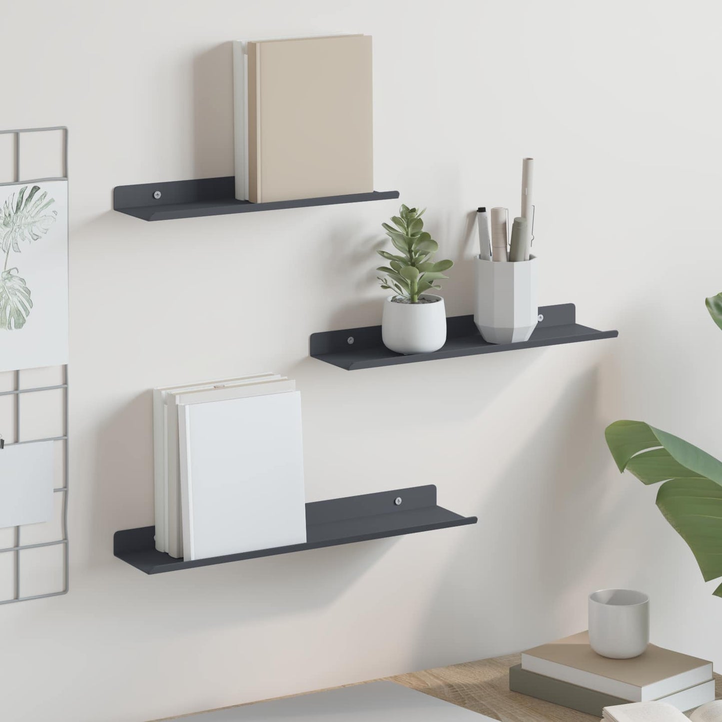 Mensola sospesa 3 pcs Antracite 40 x 9 x 2,5 cm Acciaio | homemem39
