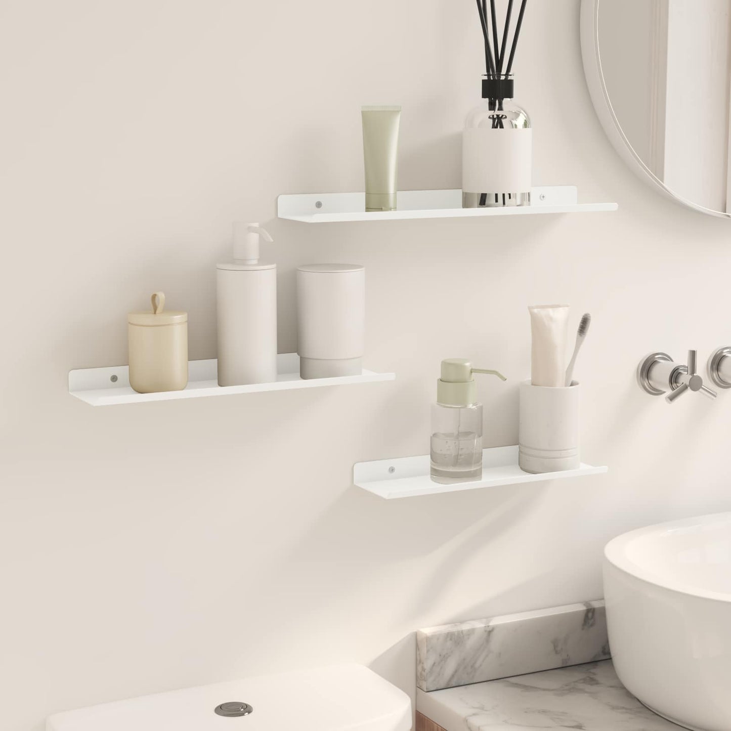 Mensola sospesa 3 pcs Bianco 40 x 9 x 2,5 cm Acciaio | homemem39