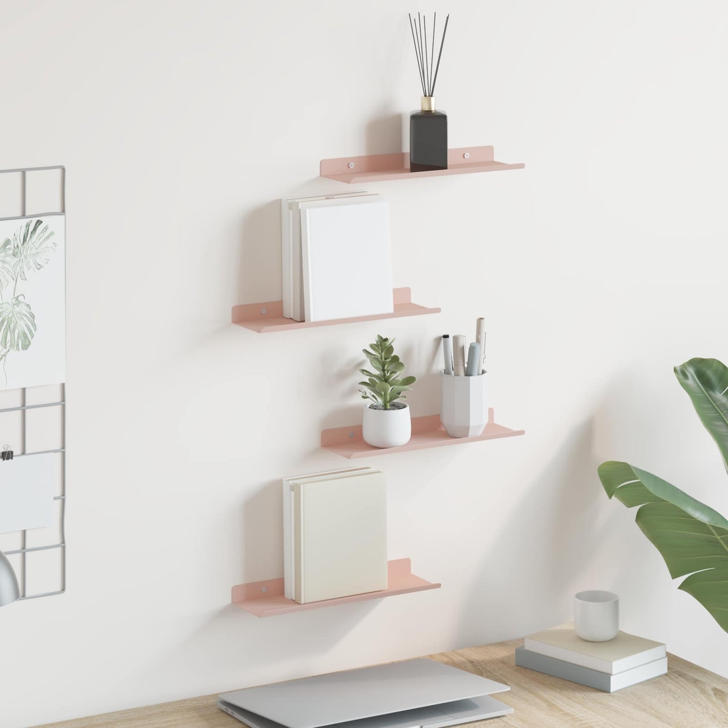 Mensola sospesa 4 pcs Rosa 30 x 9 x 2,5 cm Acciaio | homemem39