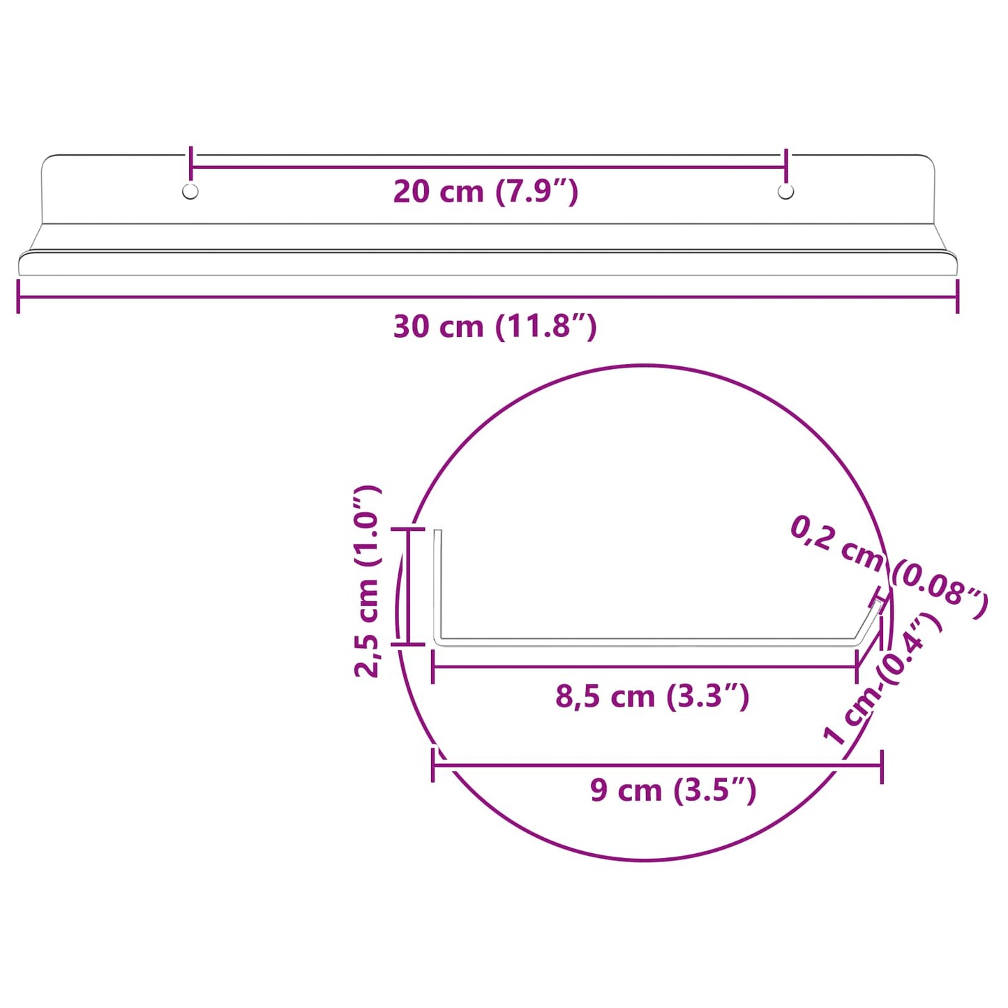 Mensola sospesa 2 pcs Antracite 30 x 9 x 2,5 cm Acciaio