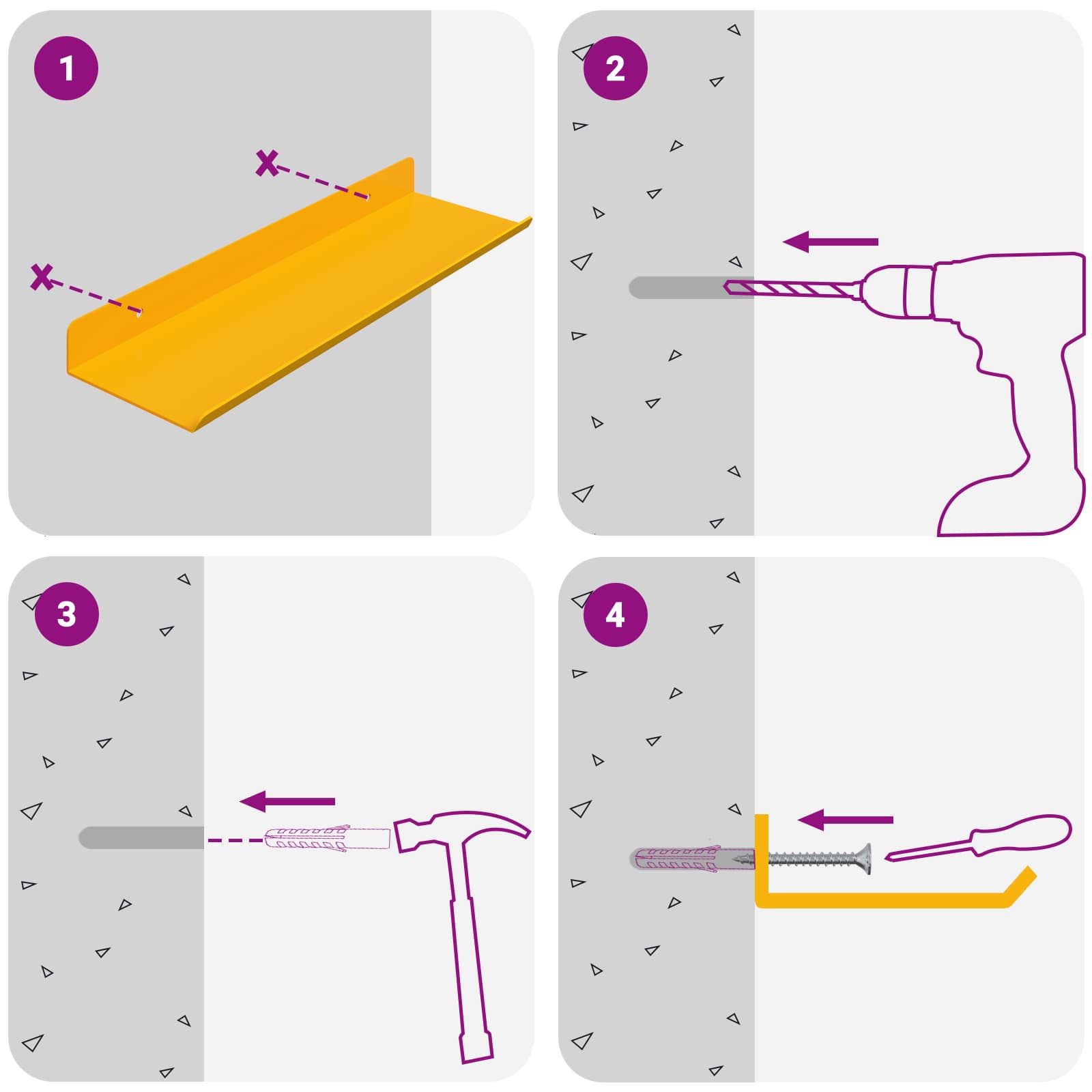 Mensola sospesa 4 pcs Giallo senape 30 x 9 x 2,5 cm Acciaio | homemem39