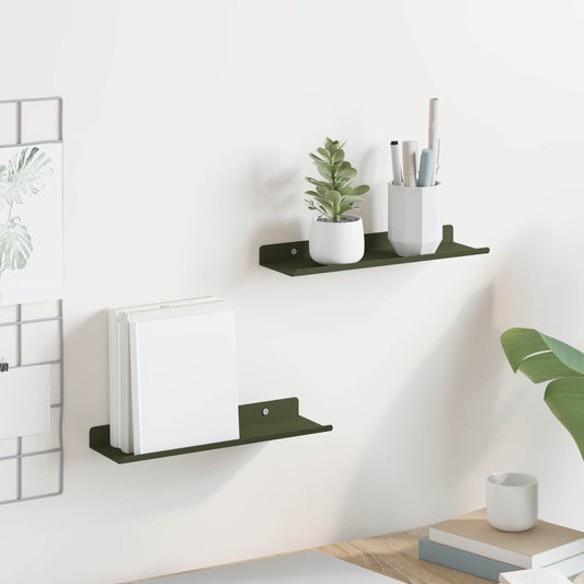 Mensola sospesa 2 pcs Verde oliva 30 x 9 x 2,5 cm Acciaio | homemem39