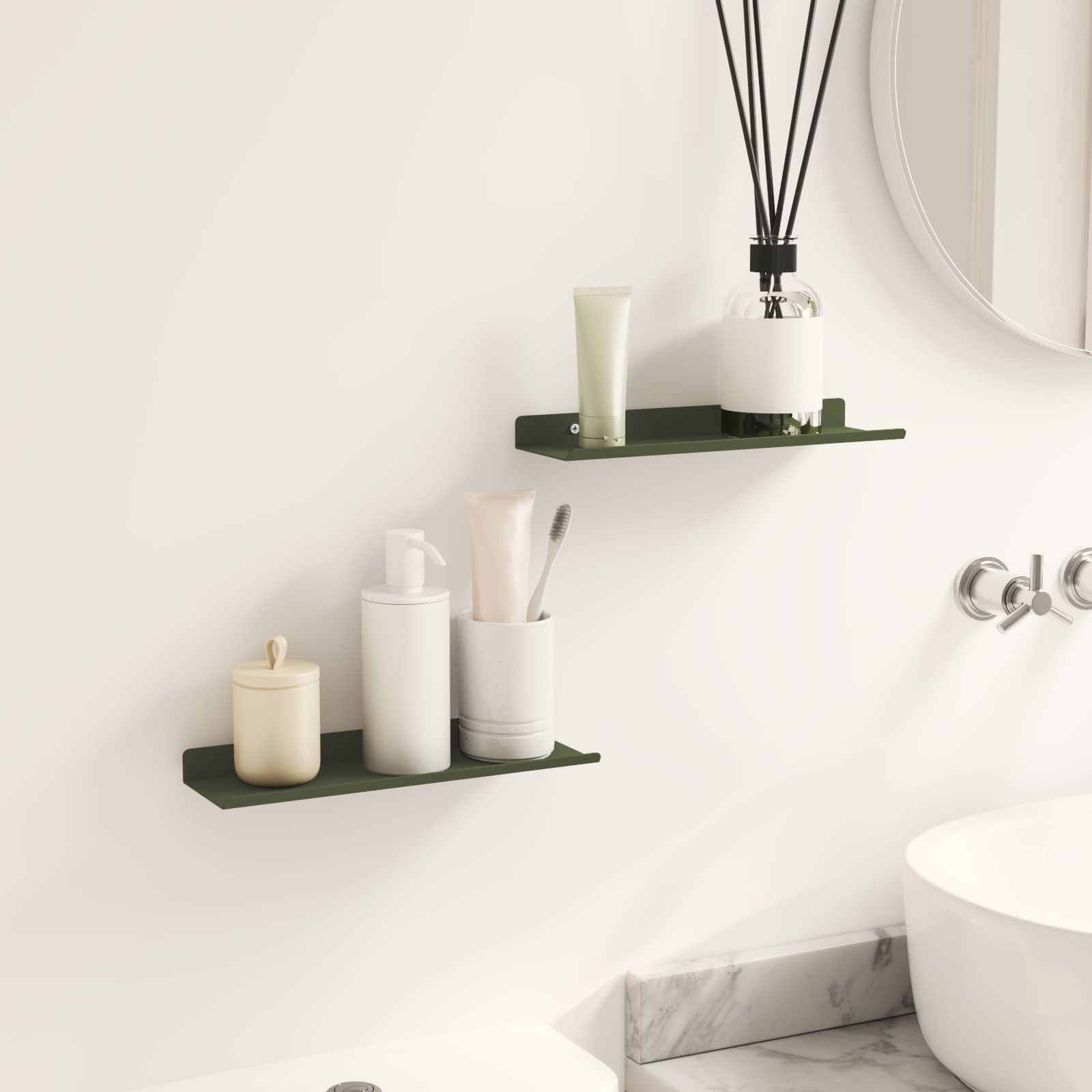 Mensola sospesa 2 pcs Verde oliva 30 x 9 x 2,5 cm Acciaio | homemem39