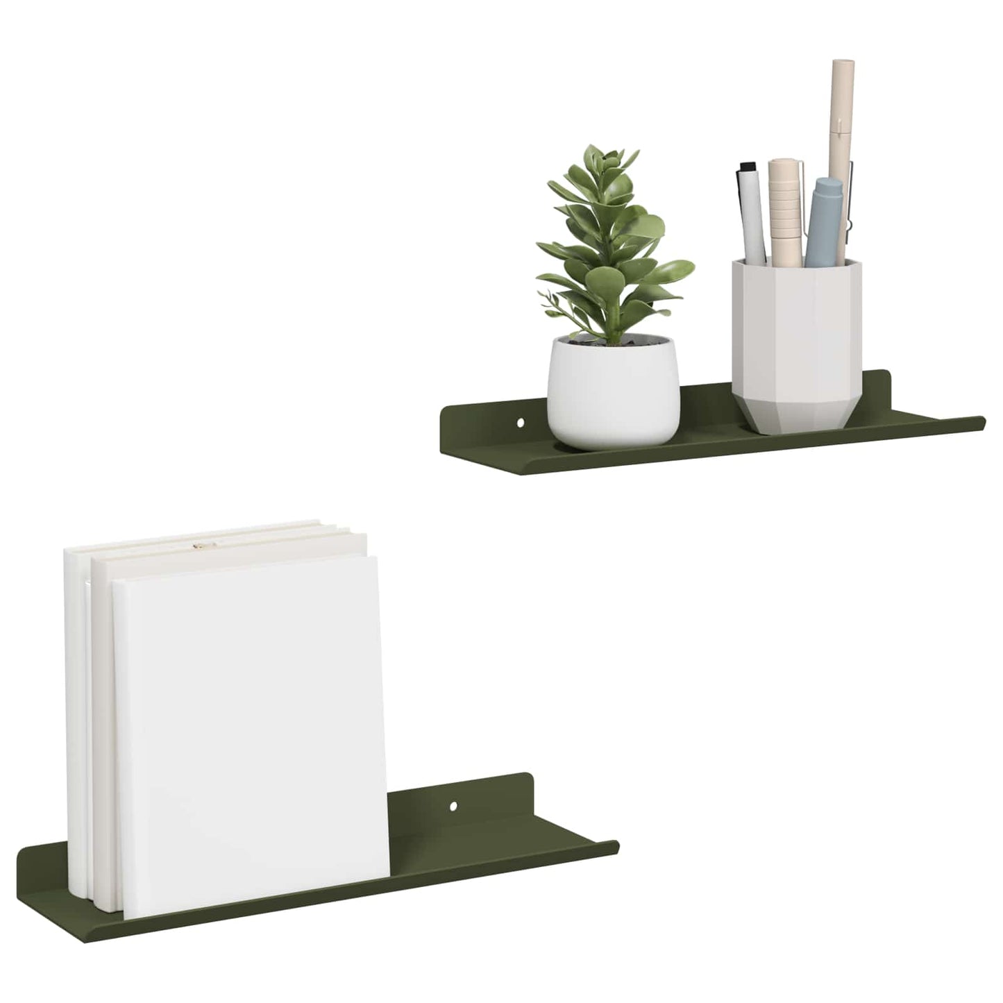 Mensola sospesa 2 pcs Verde oliva 30 x 9 x 2,5 cm Acciaio