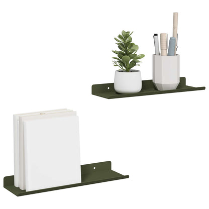 Mensola sospesa 2 pcs Verde oliva 30 x 9 x 2,5 cm Acciaio
