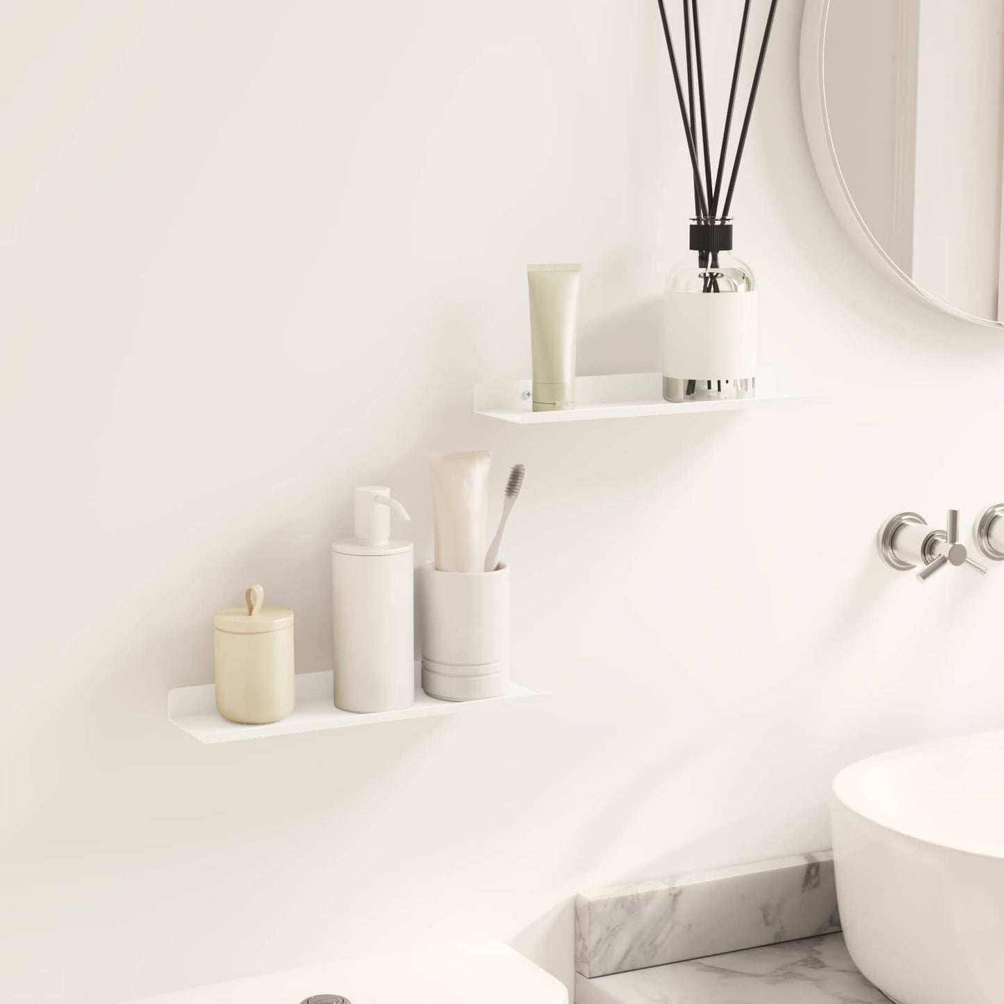 Mensola sospesa 2 pcs Bianco 30 x 9 x 2,5 cm Acciaio | homemem39