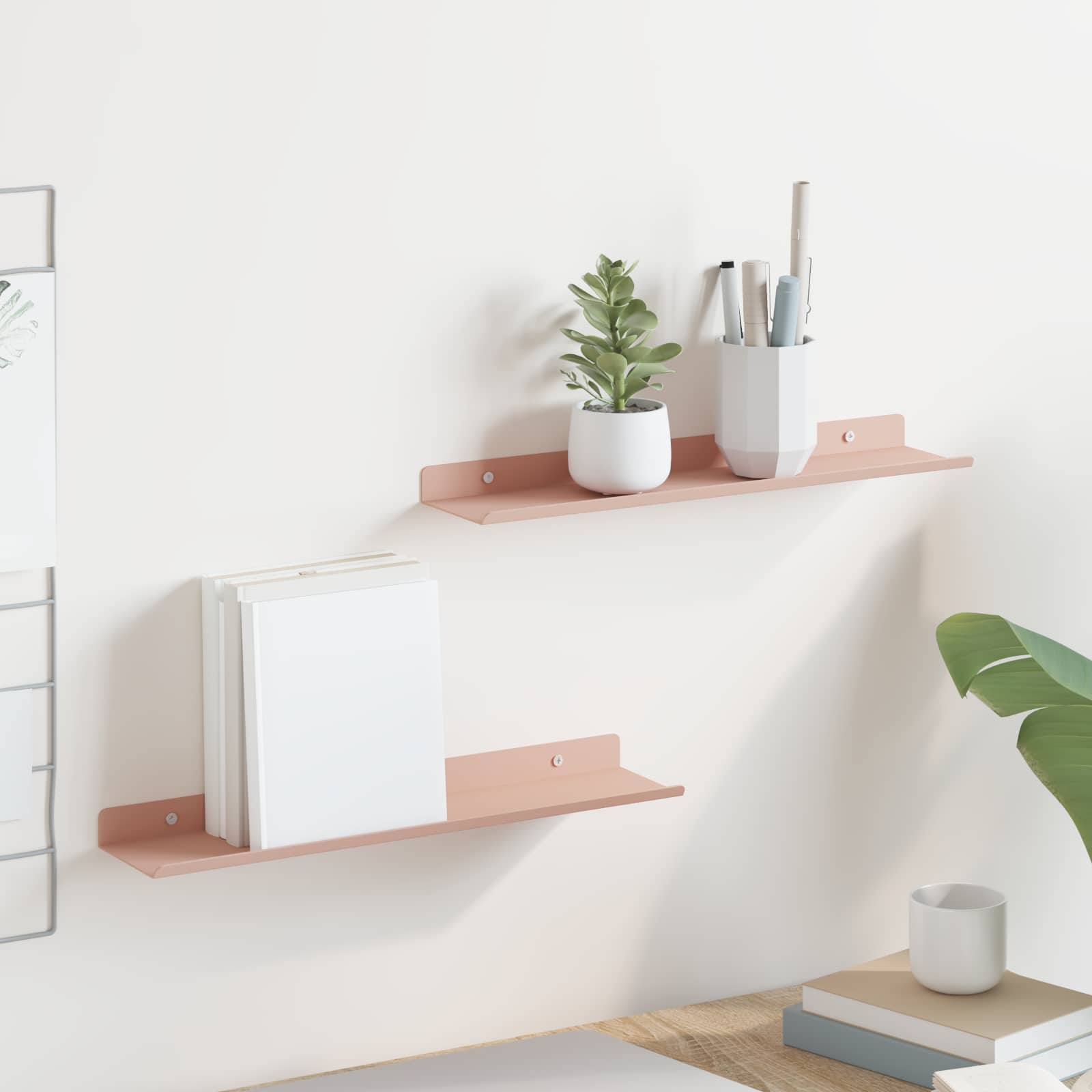 Mensola sospesa 2 pcs Rosa 40 x 8,5 x 2,5 cm Acciaio | homemem39