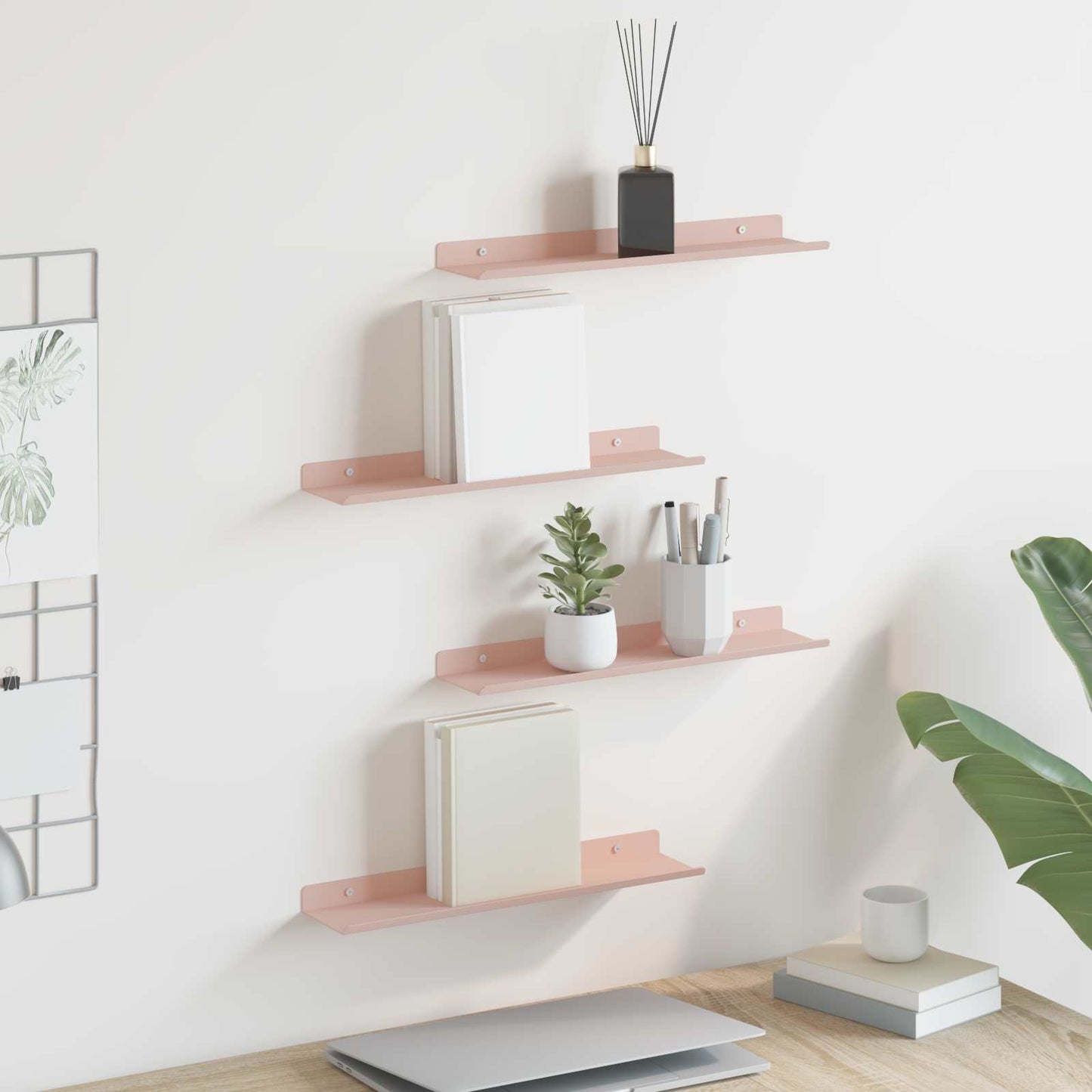 Mensola sospesa 4 pcs Rosa 40 x 8,5 x 2,5 cm Acciaio