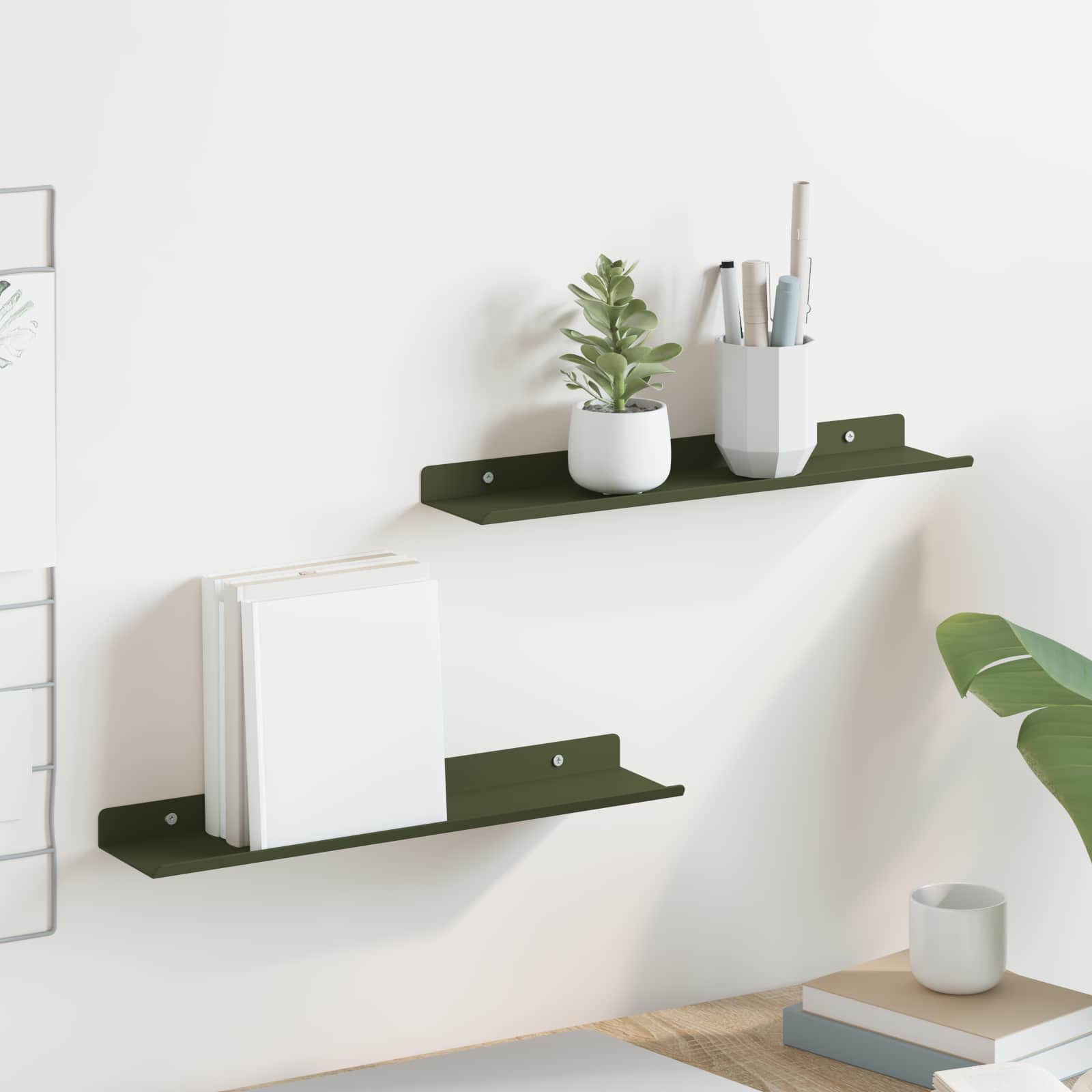 Mensola sospesa 2 pcs Verde oliva 40 x 8,5 x 2,5 cm Acciaio | homemem39
