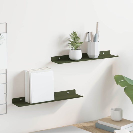 Mensola sospesa 2 pcs Verde oliva 40 x 8,5 x 2,5 cm Acciaio | homemem39