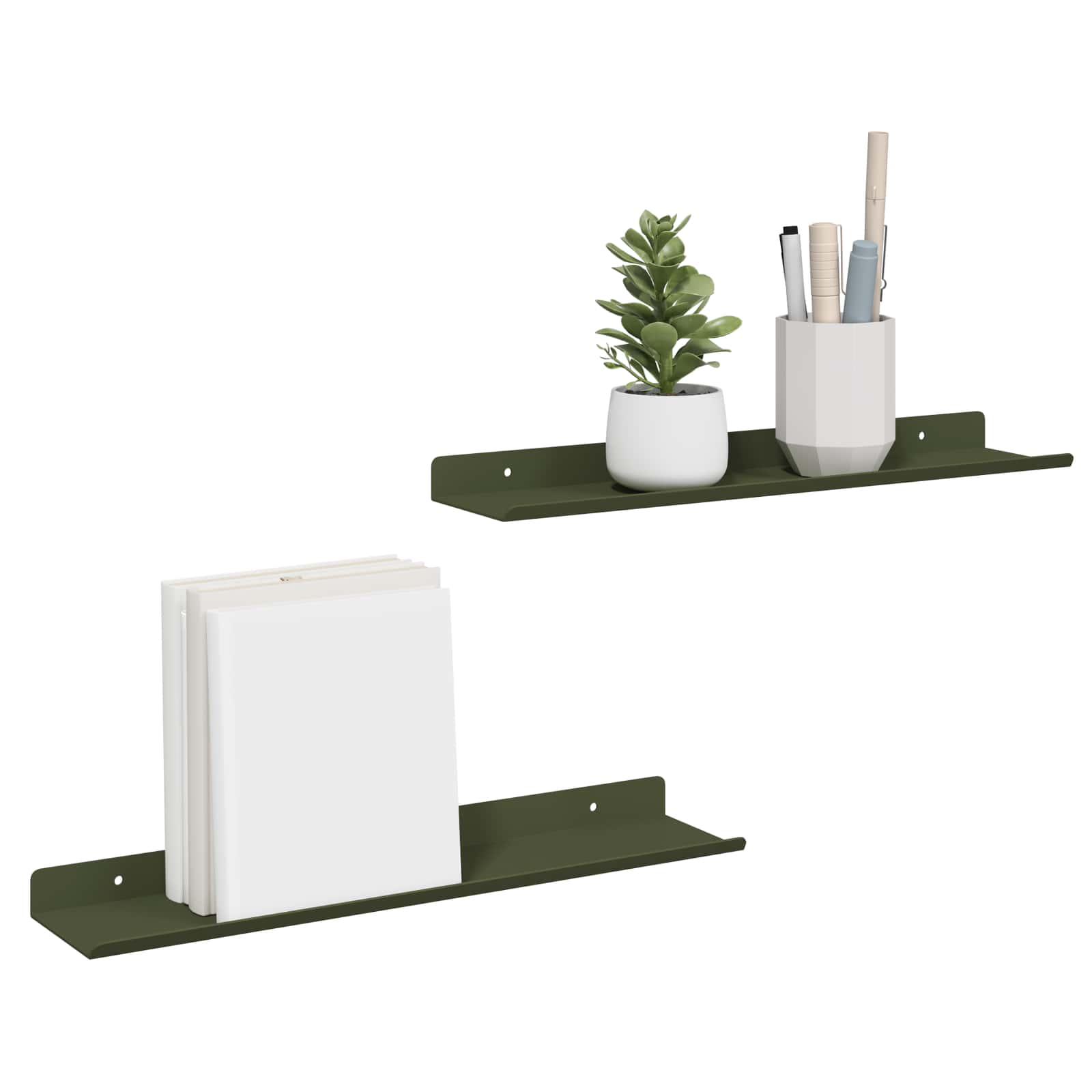 Mensola sospesa 2 pcs Verde oliva 40 x 8,5 x 2,5 cm Acciaio | homemem39