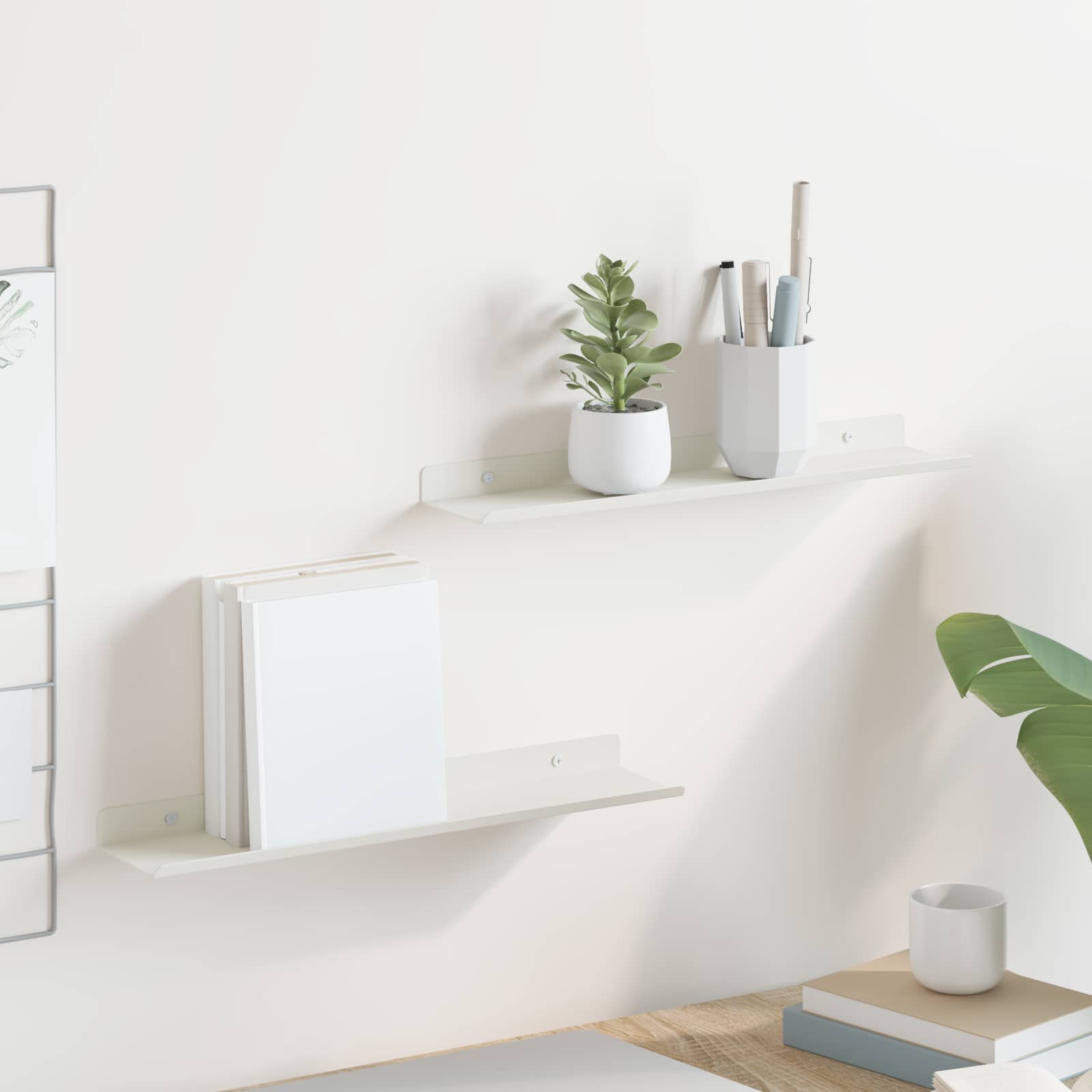 Mensola sospesa 2 pcs Bianco 40 x 8,5 x 2,5 cm Acciaio | homemem39