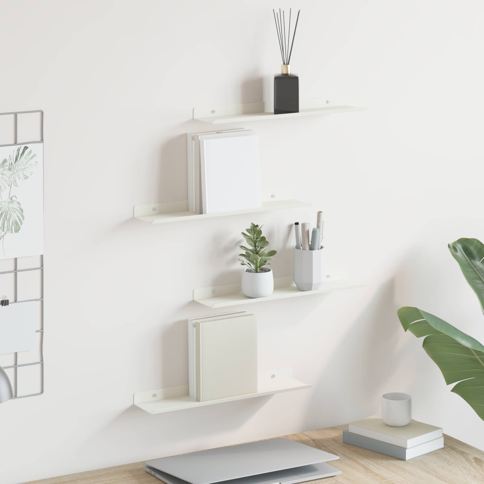 Mensola sospesa 4 pcs Bianco 40 x 8,5 x 2,5 cm Acciaio | homemem39