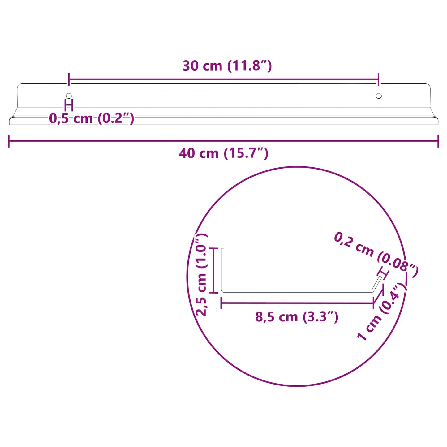 Mensola sospesa 4 pcs Bianco 40 x 8,5 x 2,5 cm Acciaio