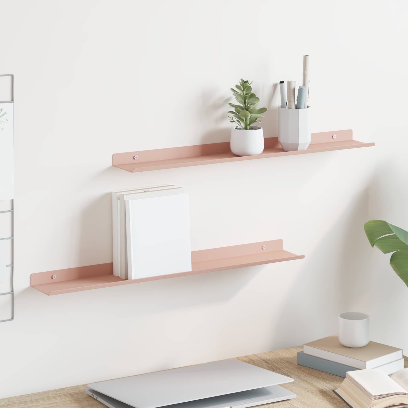 Mensola sospesa 2 pcs Rosa 60 x 8,5 x 2,5 cm Acciaio | homemem39