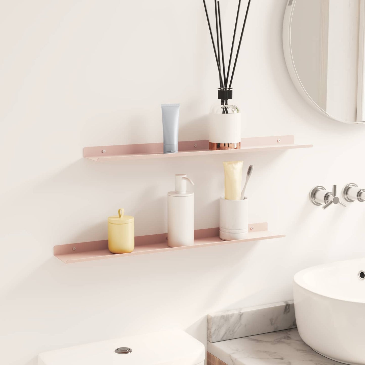 Mensola sospesa 2 pcs Rosa 60 x 8,5 x 2,5 cm Acciaio | homemem39