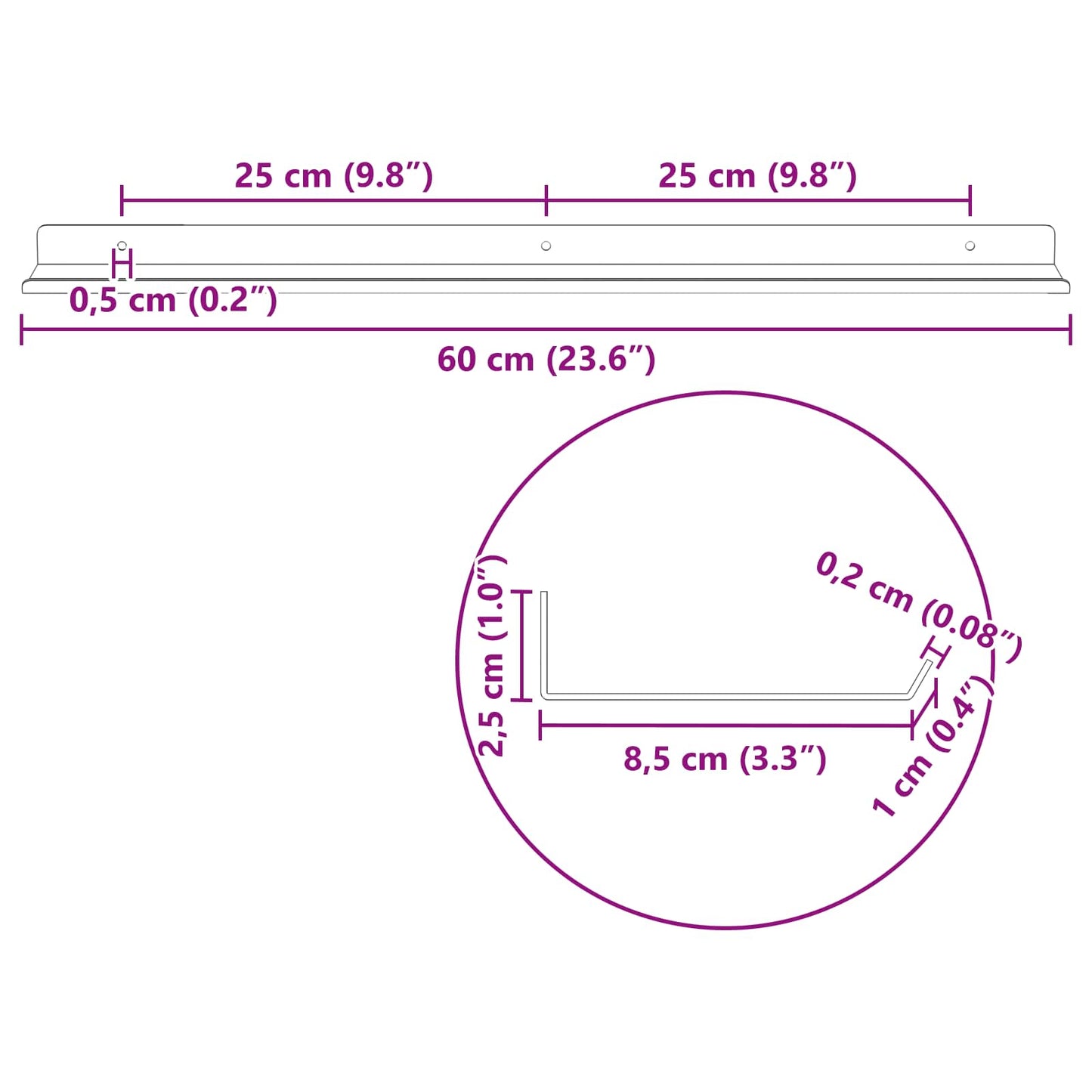 Mensola sospesa 4 pcs Rosa 60 x 8,5 x 2,5 cm Acciaio