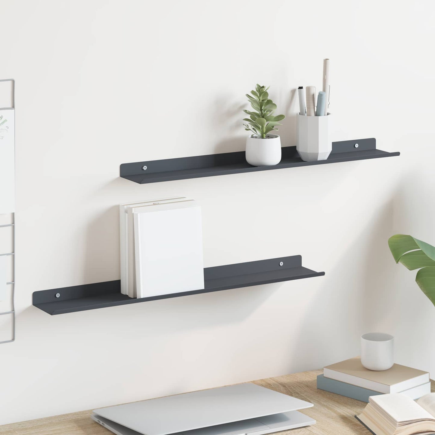 Mensola sospesa 2 pcs Antracite 60 x 8,5 x 2,5 cm Acciaio | homemem39