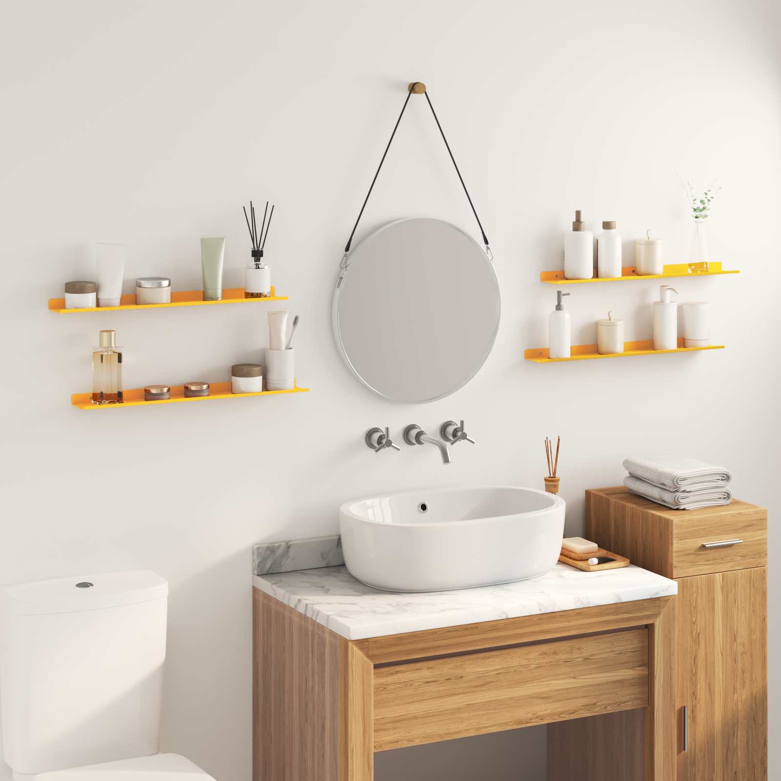 Mensola sospesa 4 pcs Giallo senape 60 x 8,5 x 2,5 cm Acciaio | homemem39