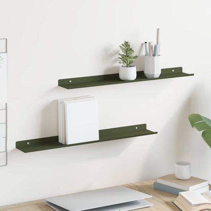 Mensola sospesa 2 pcs Verde oliva 60 x 8,5 x 2,5 cm Acciaio | homemem39