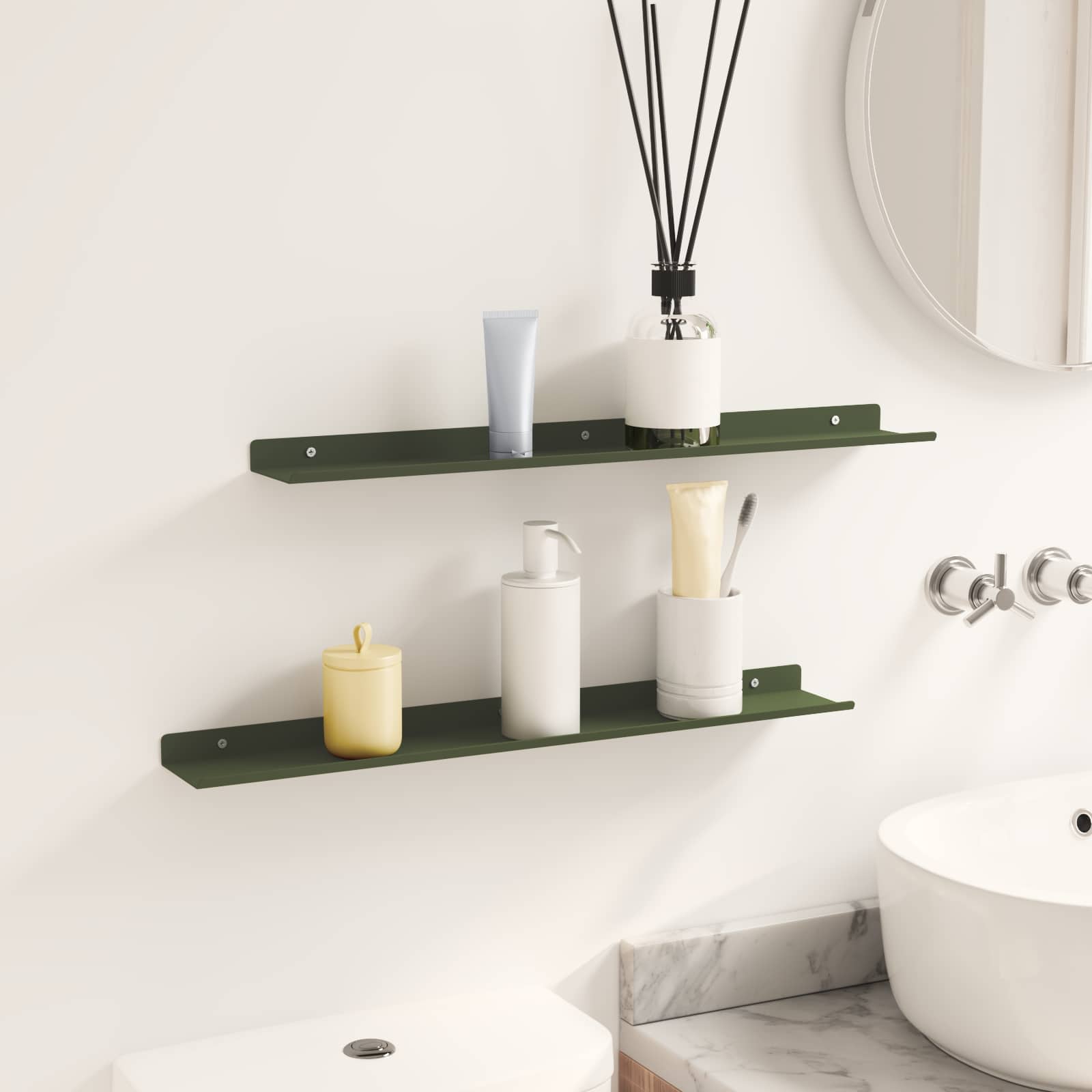 Mensola sospesa 2 pcs Verde oliva 60 x 8,5 x 2,5 cm Acciaio | homemem39