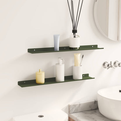 Mensola sospesa 2 pcs Verde oliva 60 x 8,5 x 2,5 cm Acciaio | homemem39